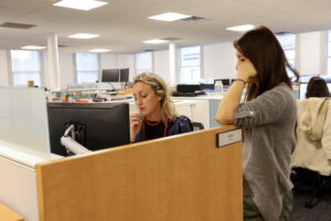 Discussing Content at Computer Workstation